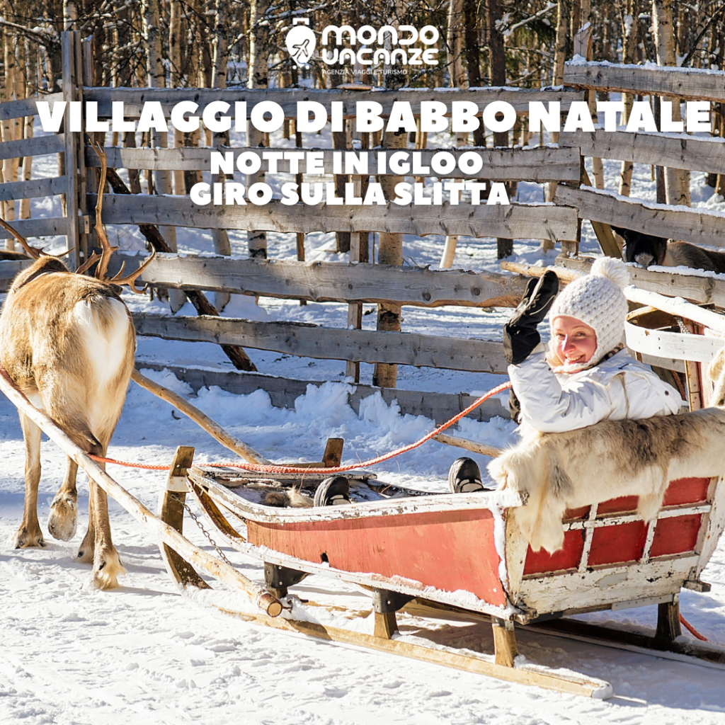banner pubblicitario per viaggio in lapponia per villaggio babbo natale e giro in slitta con le renne