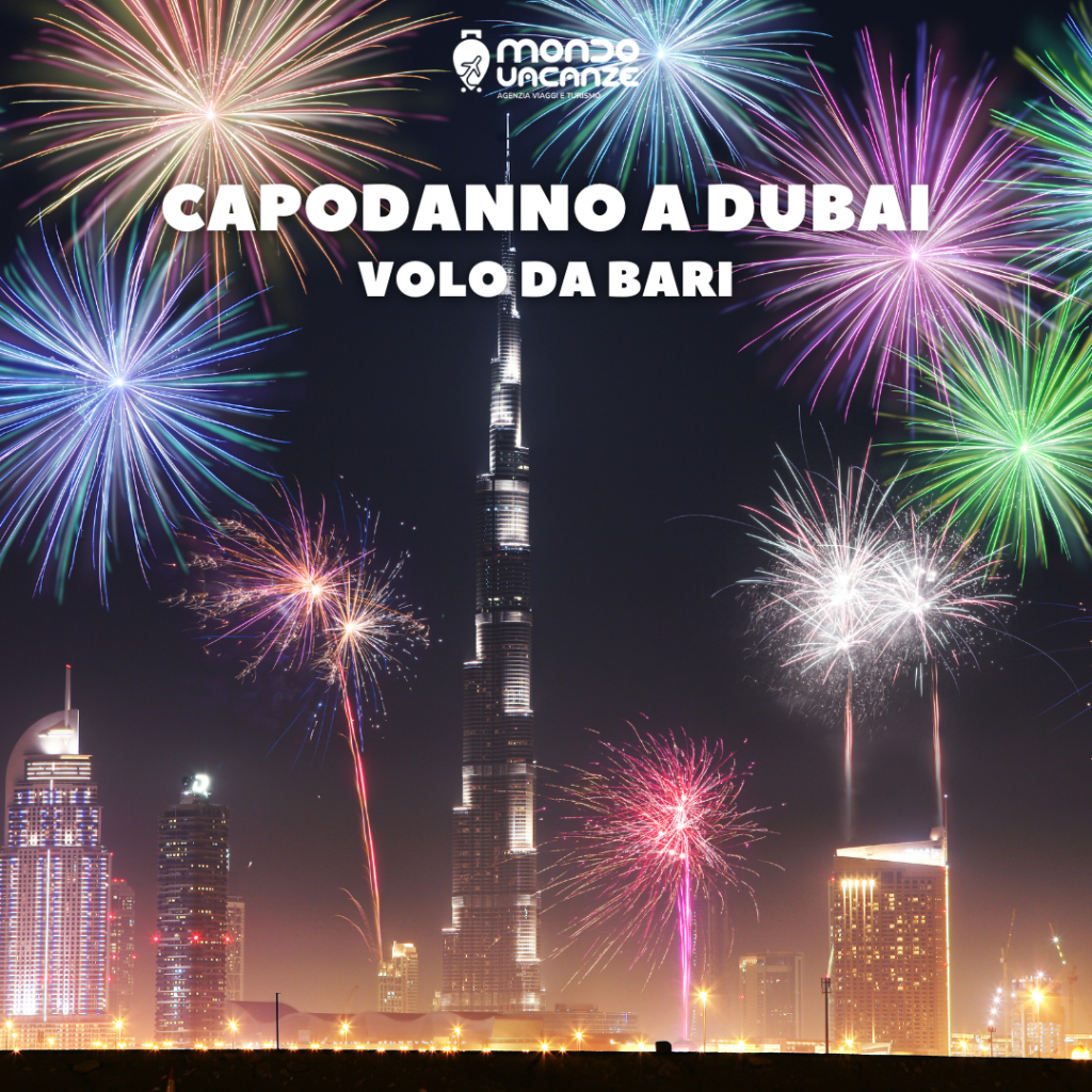 banner pubblicitario per viaggio a dubai a capodanno con volo da bari