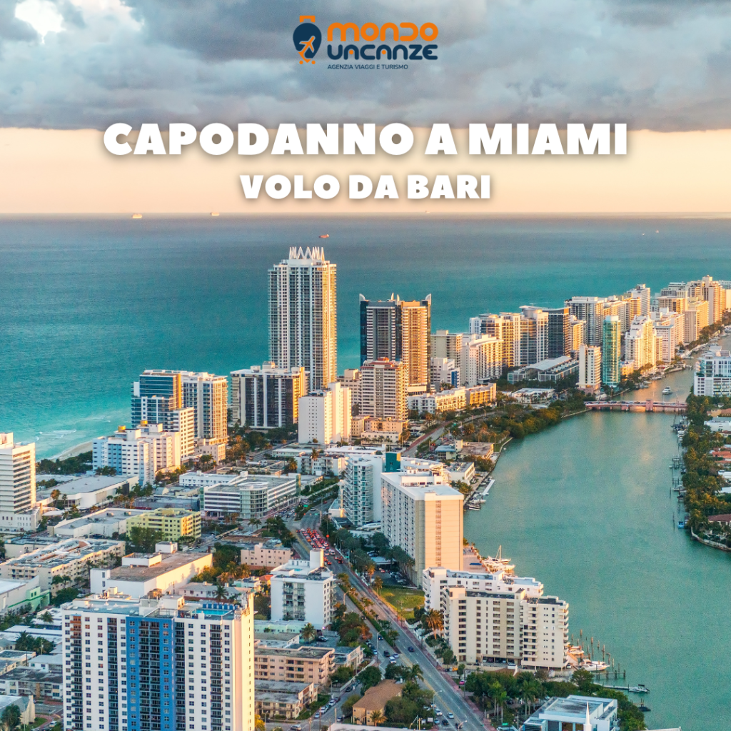 banner pubblicitario di offerta per capodanno a miami con volo da bari